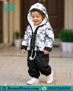 طقم اولادي شتوي فرو بلون رمادي مع بنطلون كارغو عملي