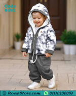 طقم اولادي شتوي فرو بلون أسود بتصميم عصري مناسب للخروج